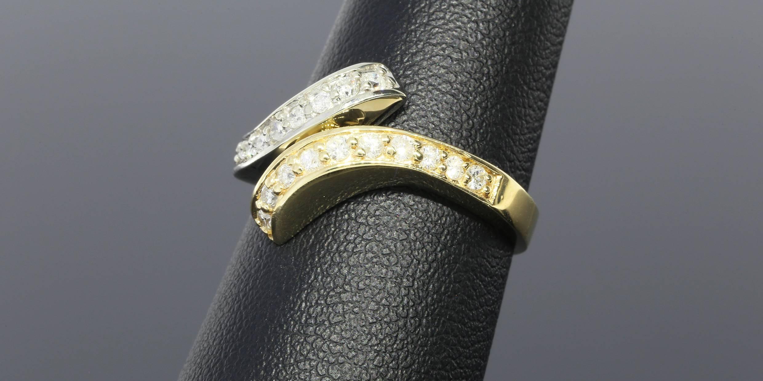 Diamond Two Color Gold Bypass Ring For Sale 1