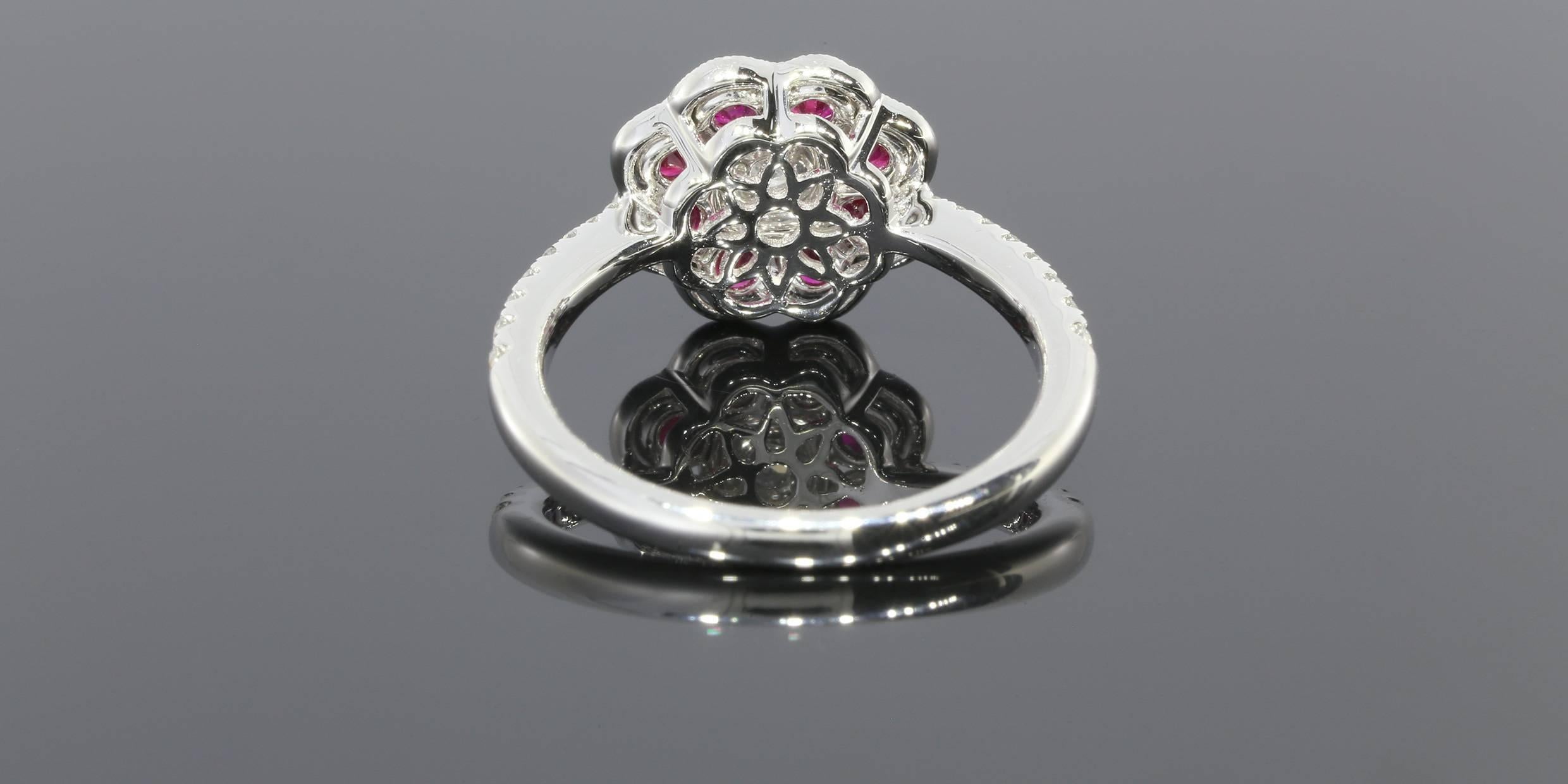 Ruby Diamond Gold Flower Ring For Sale 2