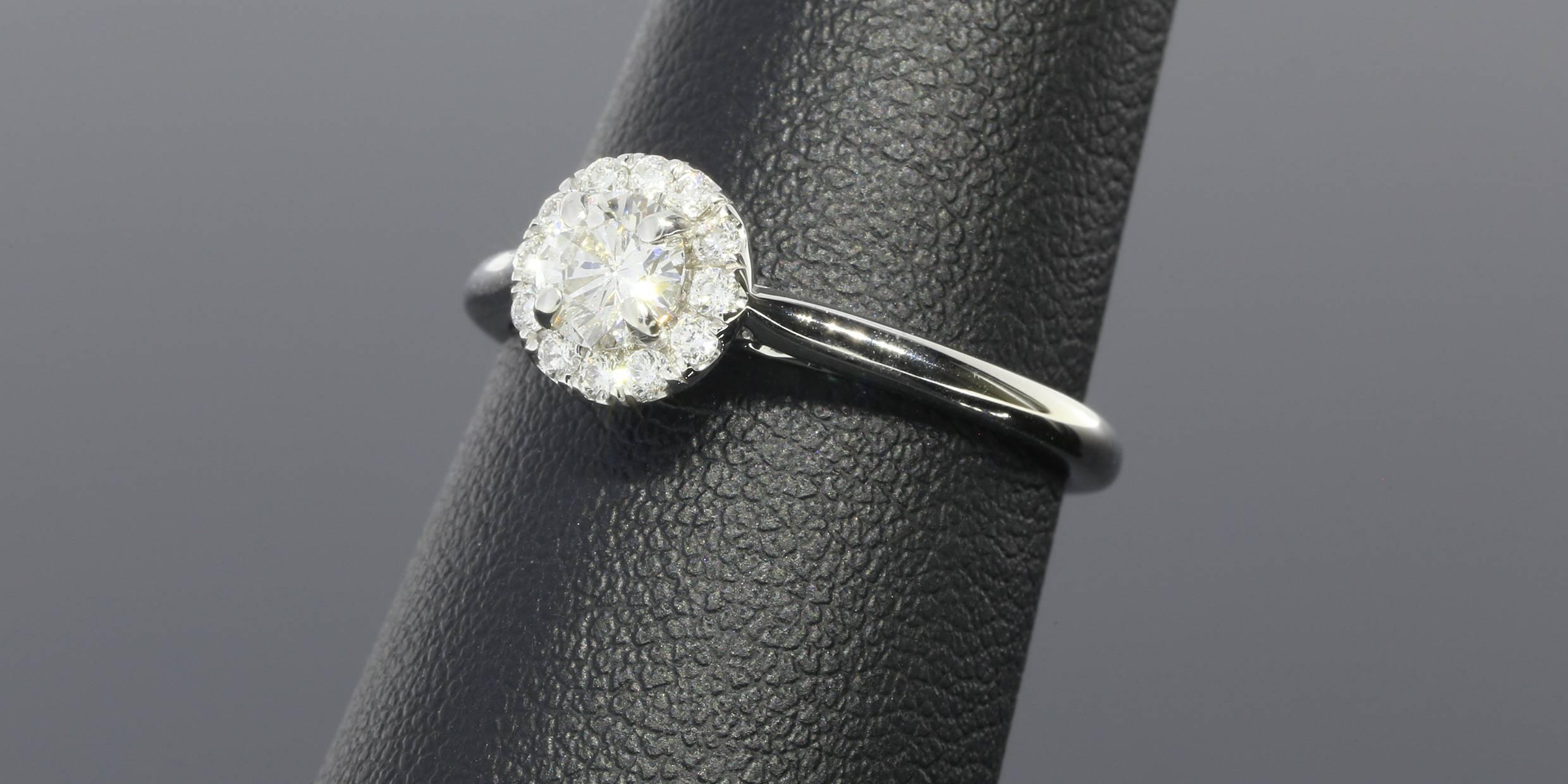 Gabriel & Co. Round Diamond Gold Halo Ring In New Condition In Columbia, MO