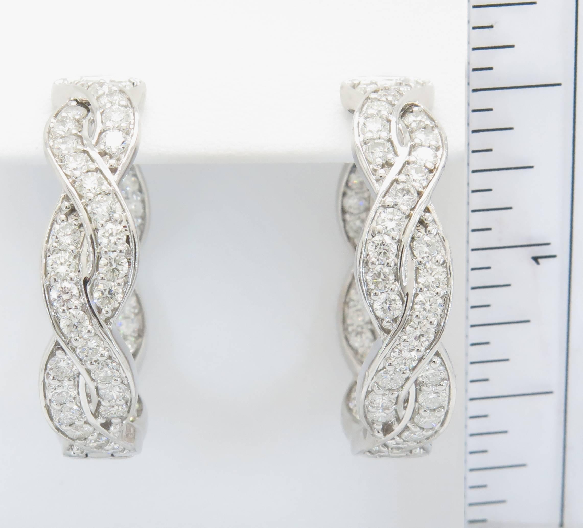 Twist Diamond Gold Hoop Earrings 2