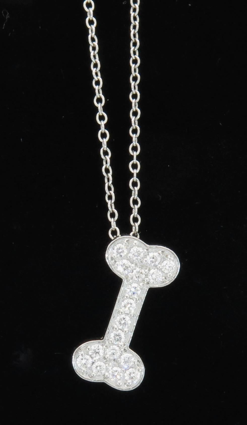 Birks Diamond Platinum Dog Bone Pendant In Excellent Condition In Columbia, MO