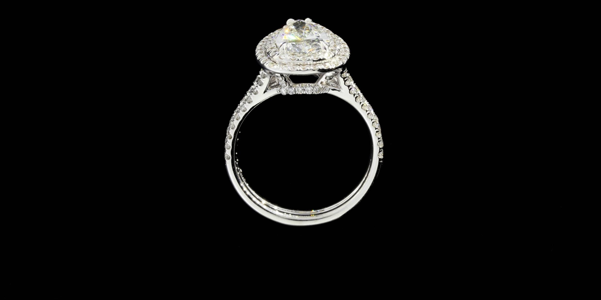 Women's 1.52 Carat Pear Diamond Double Halo Gold Ring