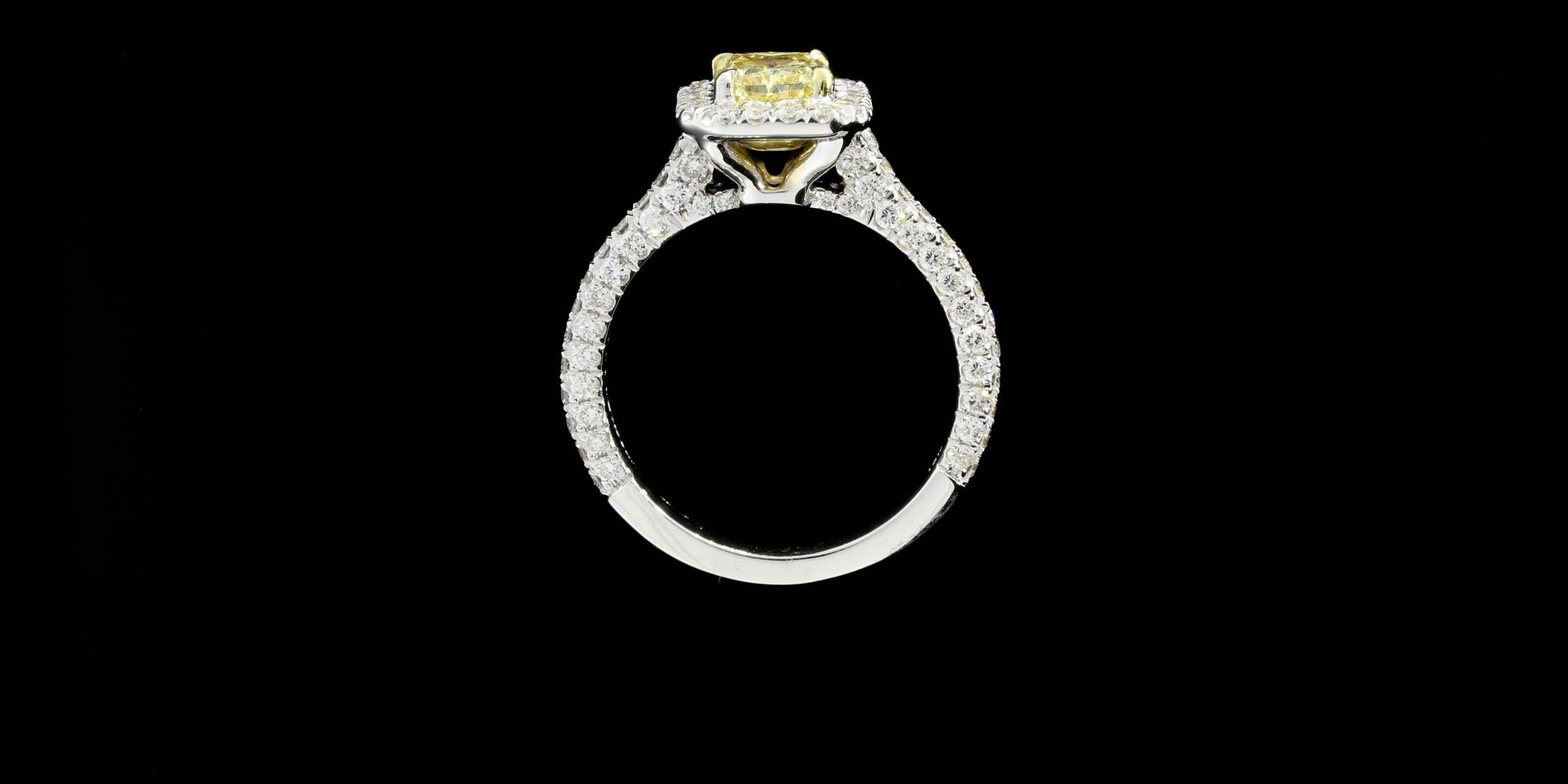 Women's GIA Certified Canary Yellow Radiant Diamond Gold Halo Engagement Ring
