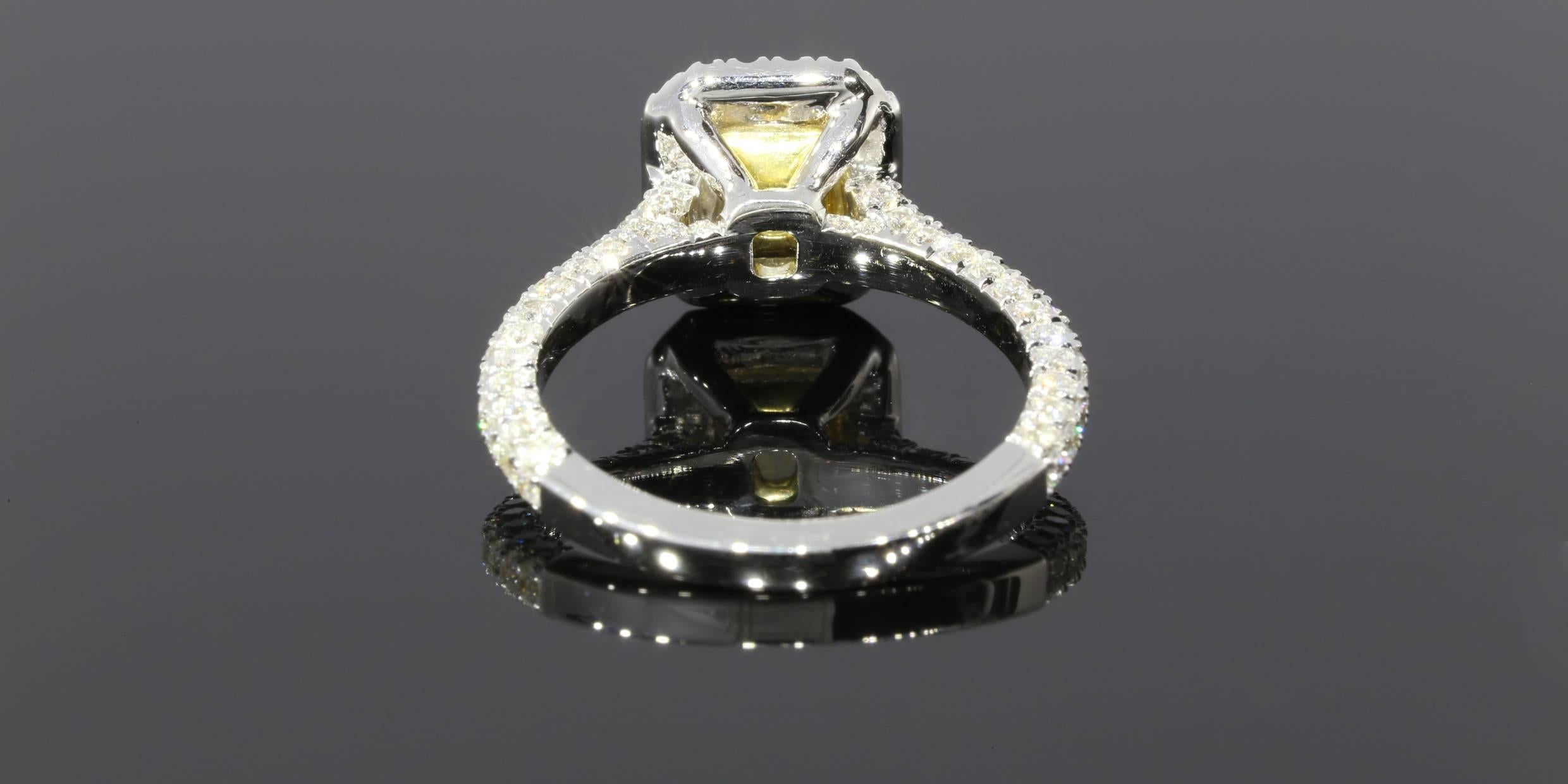 GIA Certified Canary Yellow Radiant Diamond Gold Halo Engagement Ring In New Condition In Columbia, MO
