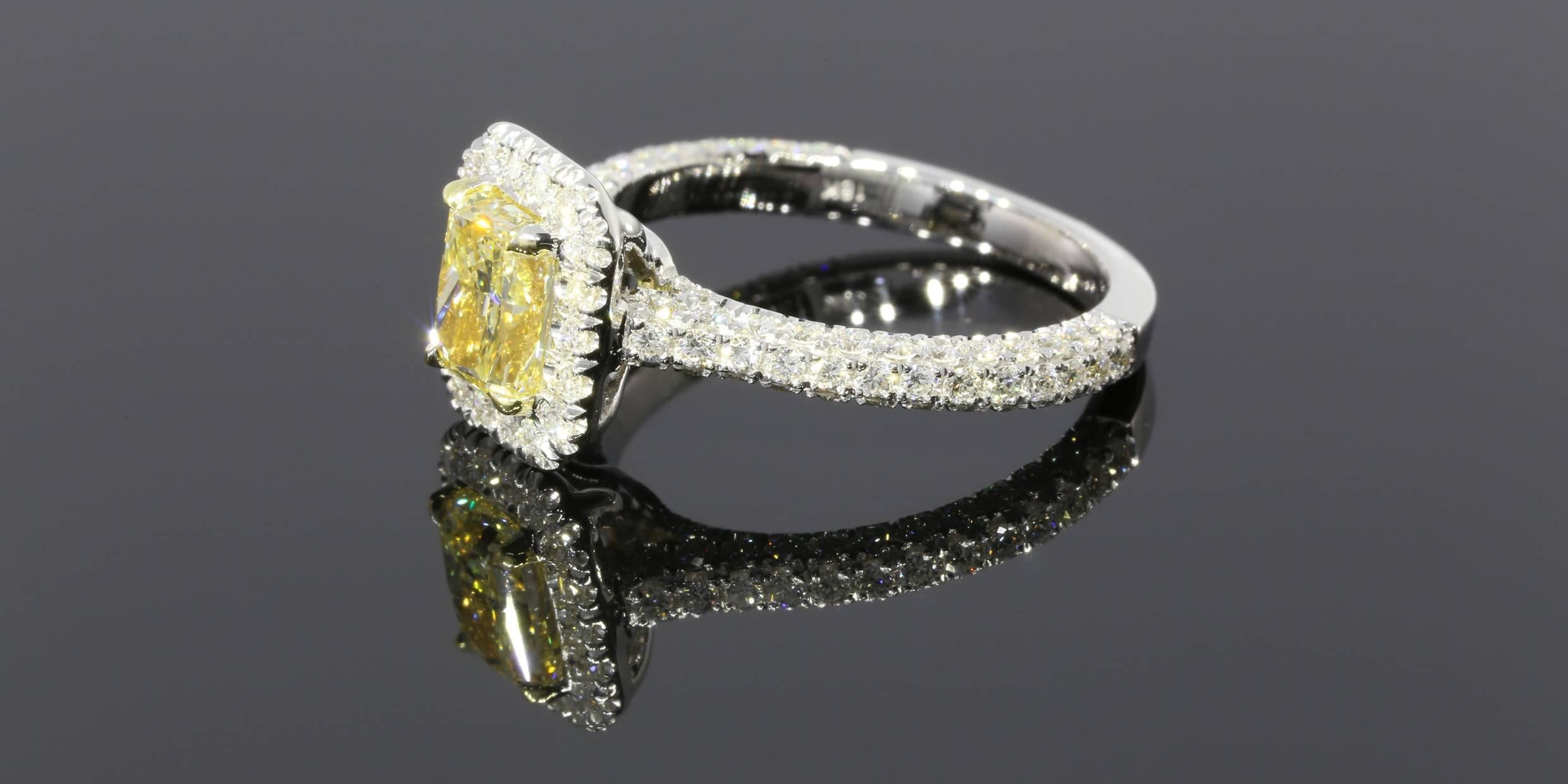 
Canary yellow diamonds have a vibrancy like no other color of diamond. Their warmth evokes the feeling of sunshine and if you are looking to get her an engagement ring that lets her know how much she brightens up your life, then this is the ring