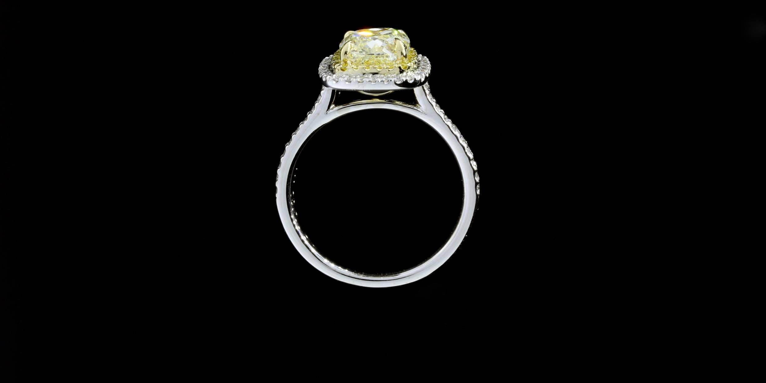 2.02 Carat Canary Radiant Diamond Gold Halo Engagement Ring In New Condition In Columbia, MO