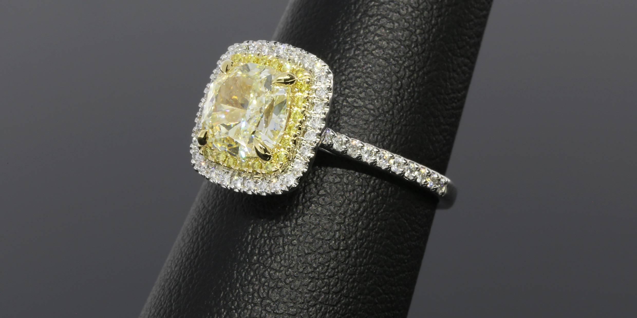 2.02 Carat Canary Radiant Diamond Gold Halo Engagement Ring 1