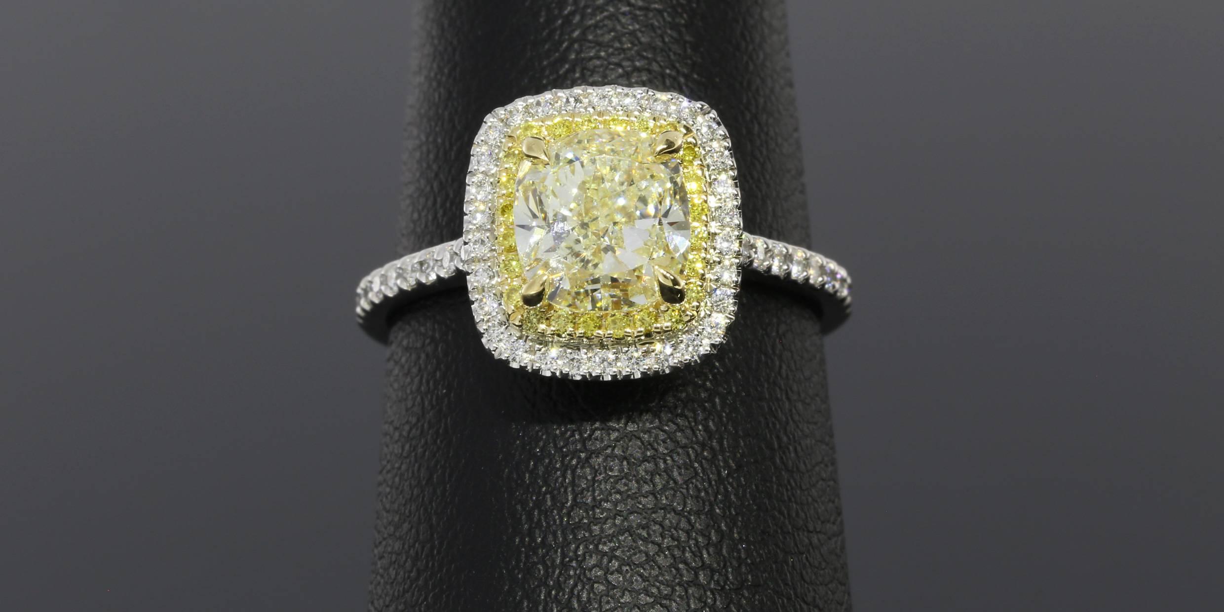 Women's 2.02 Carat Canary Radiant Diamond Gold Halo Engagement Ring