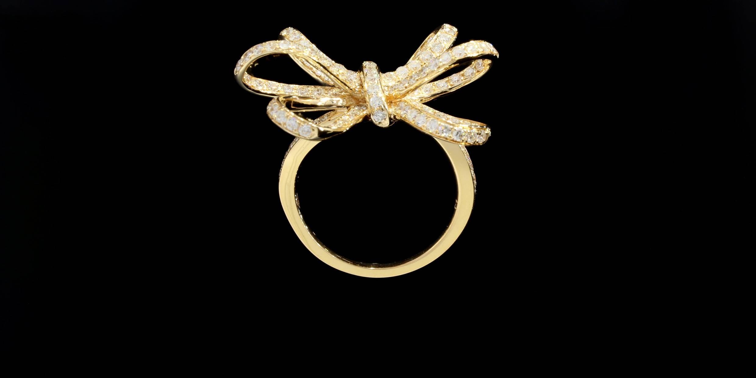 Women's Diamond Gold Bow Ring