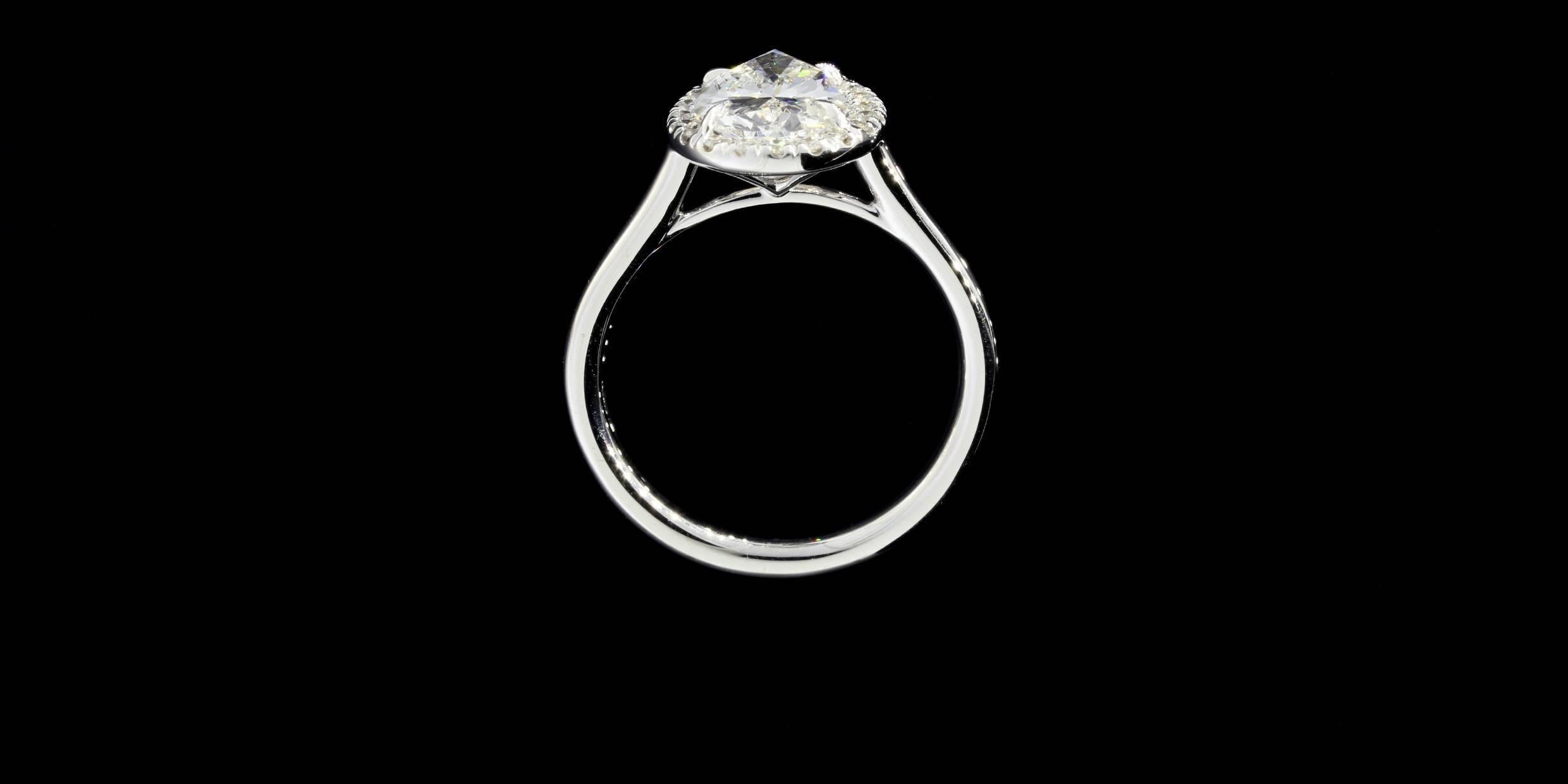 Women's White Gold Certified Pear Brilliant Diamond Halo Engagement Ring For Sale
