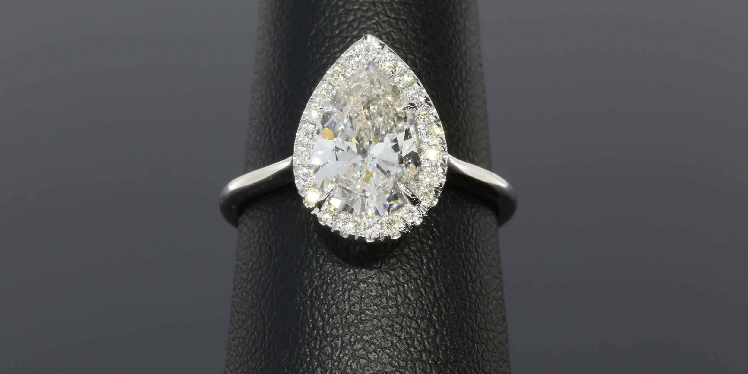 White Gold Certified Pear Brilliant Diamond Halo Engagement Ring For Sale 1