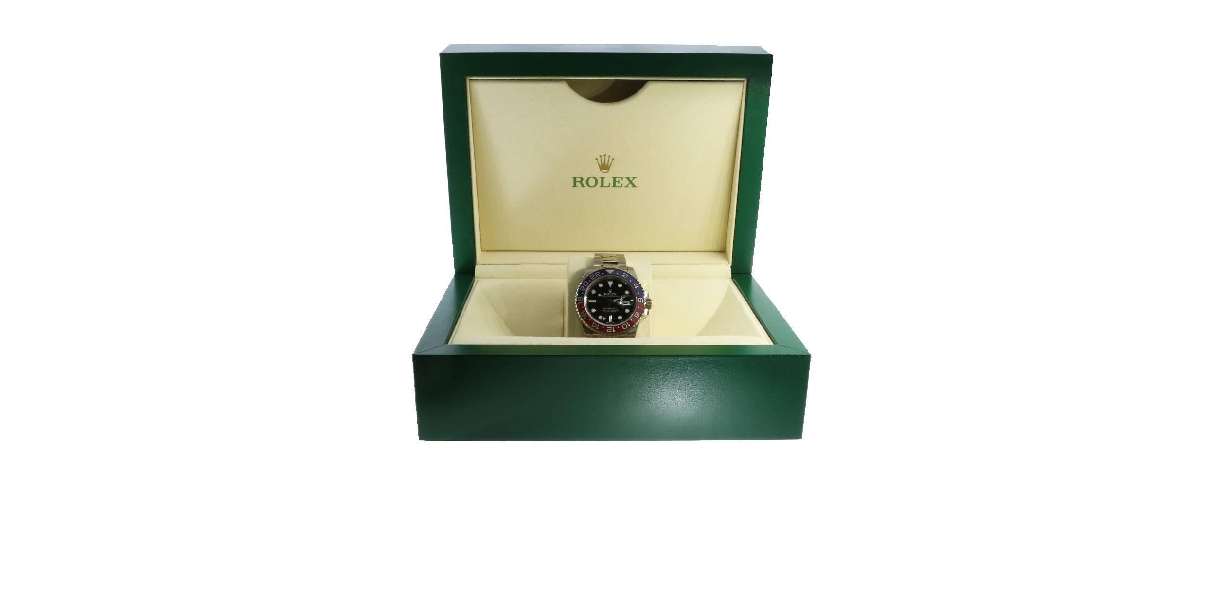 
This watch is a dream for Rolex collectors! The Rolex GMT Master was originally designed for airline pilots so they could stay on the standard Greenwich Mean Time as well as the time zone for whichever part of the world they were currently in.