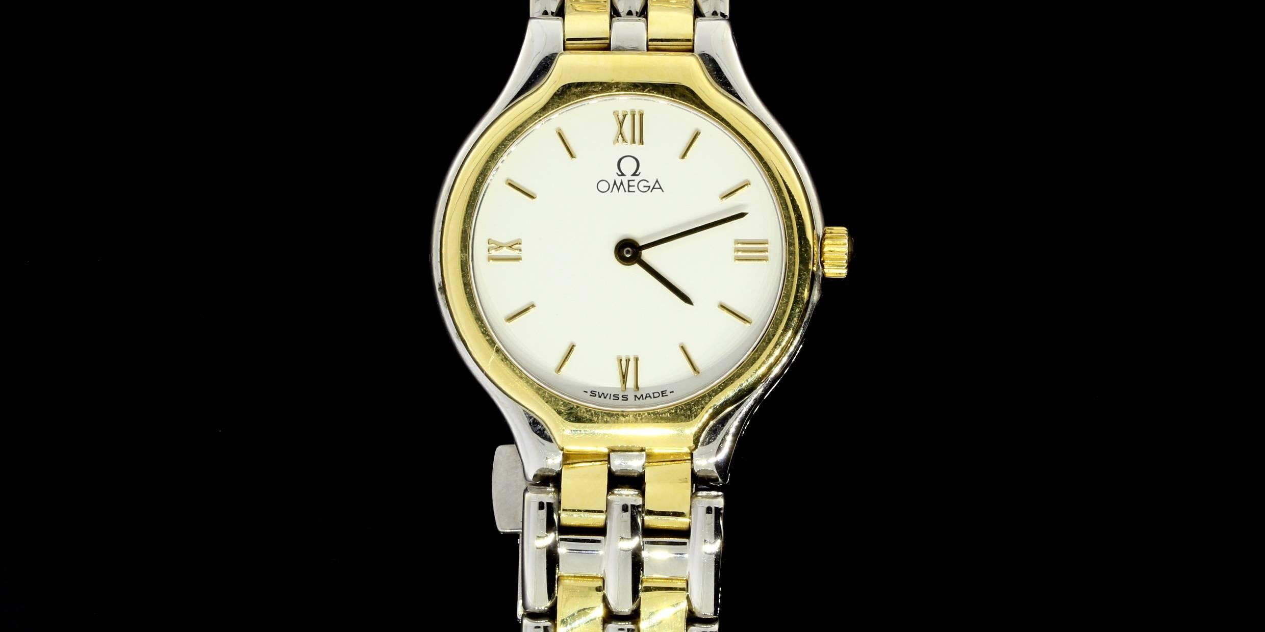 Omega Lady's Yellow Gold Stainless Steel Deville White Dial Quartz Wristwatch 3