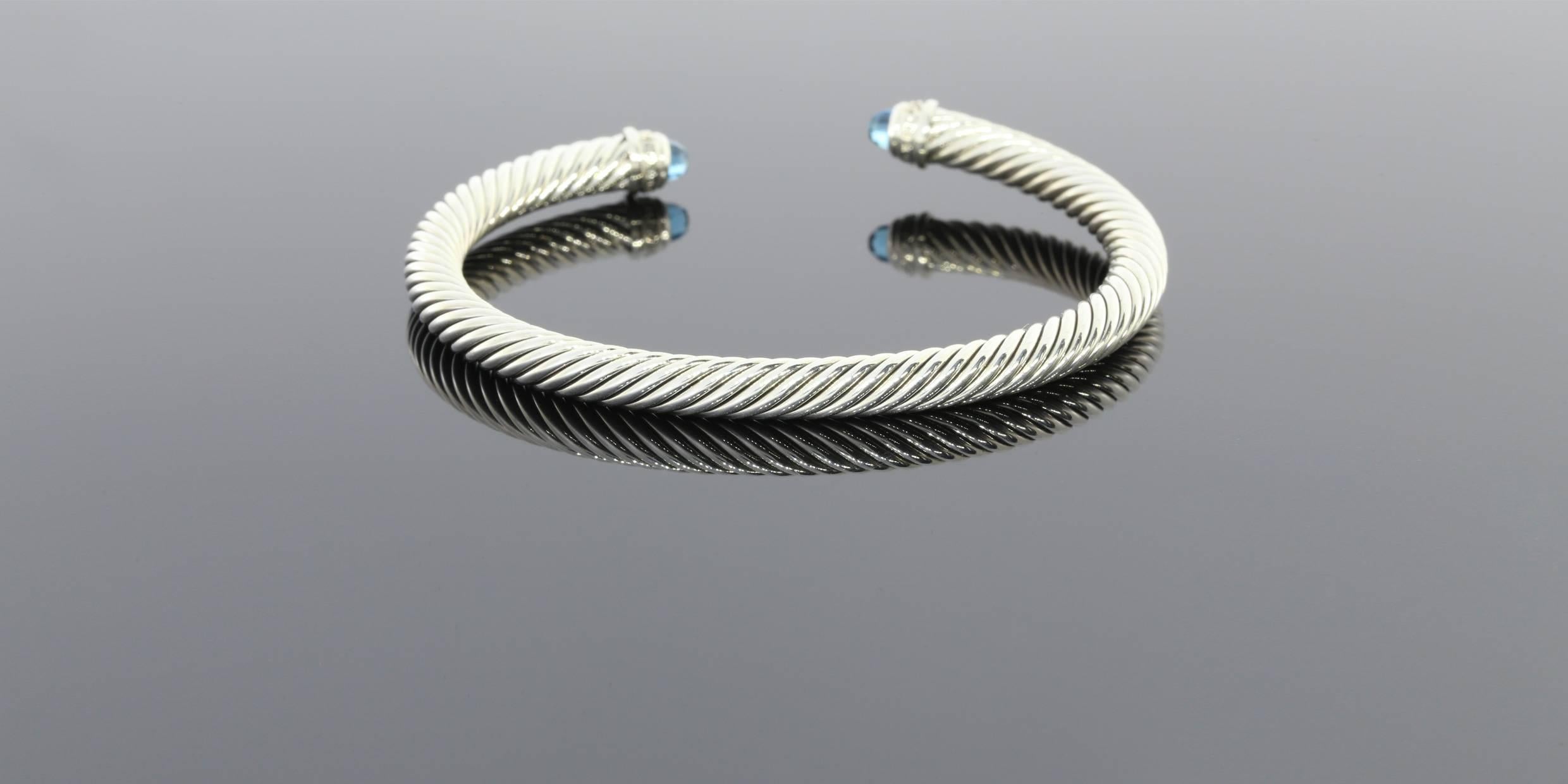 Women's David Yurman Blue Topaz Diamond Sterling Silver Cable Classics Bracelet 