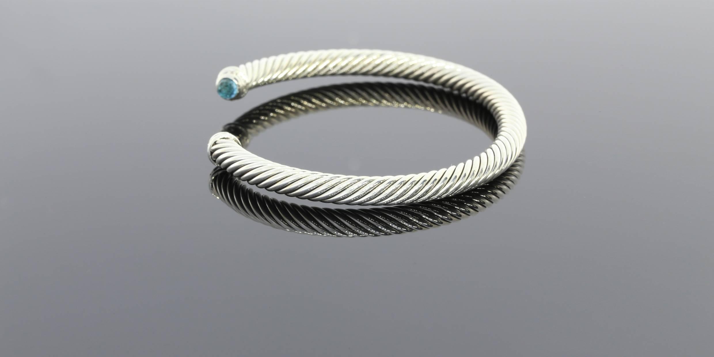 David Yurman Blue Topaz Diamond Sterling Silver Cable Classics Bracelet  In Excellent Condition In Columbia, MO
