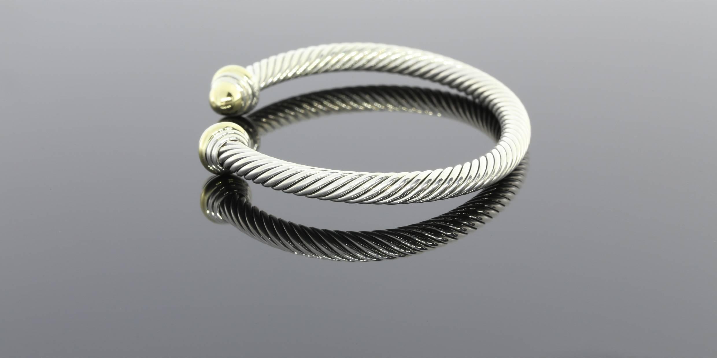 David Yurman Sterling Silver Gold Cable Classics Bracelet  In Excellent Condition In Columbia, MO