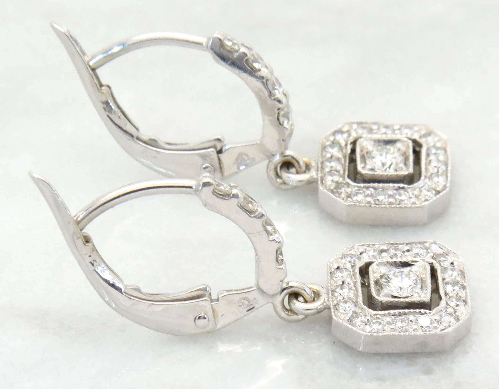 Penny Preville Dangle Octagonal Diamond Halo Earrings In Excellent Condition In Columbia, MO