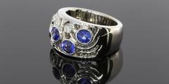 Custom Made Sapphire Diamond Gold Swirl Band Ring