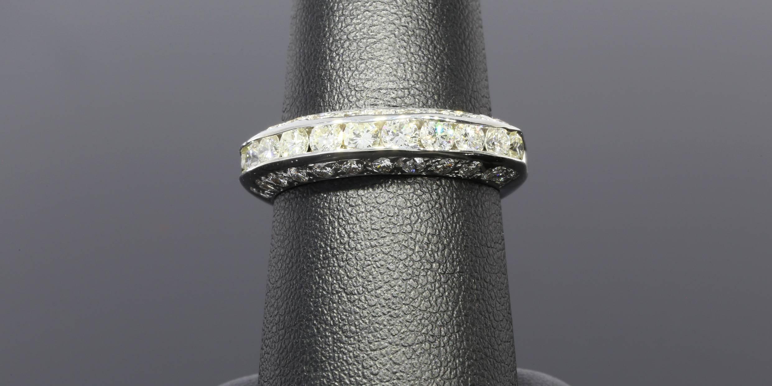 Round Cut Scintillating Diamond Gold Three-Sided Channel Wedding Band Stack Ring