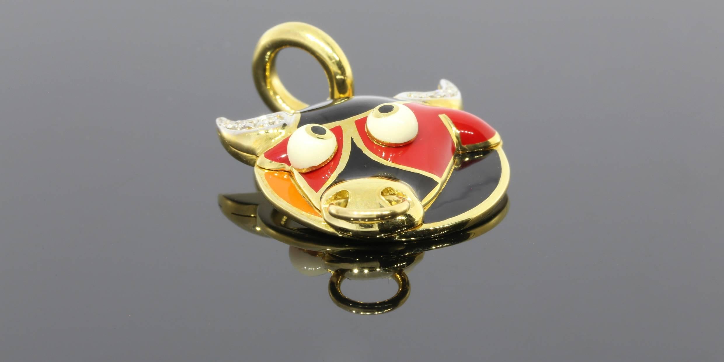 Aaron Basha Diamond Gold Taurus Zodiac Bull Charm In New Condition In Columbia, MO