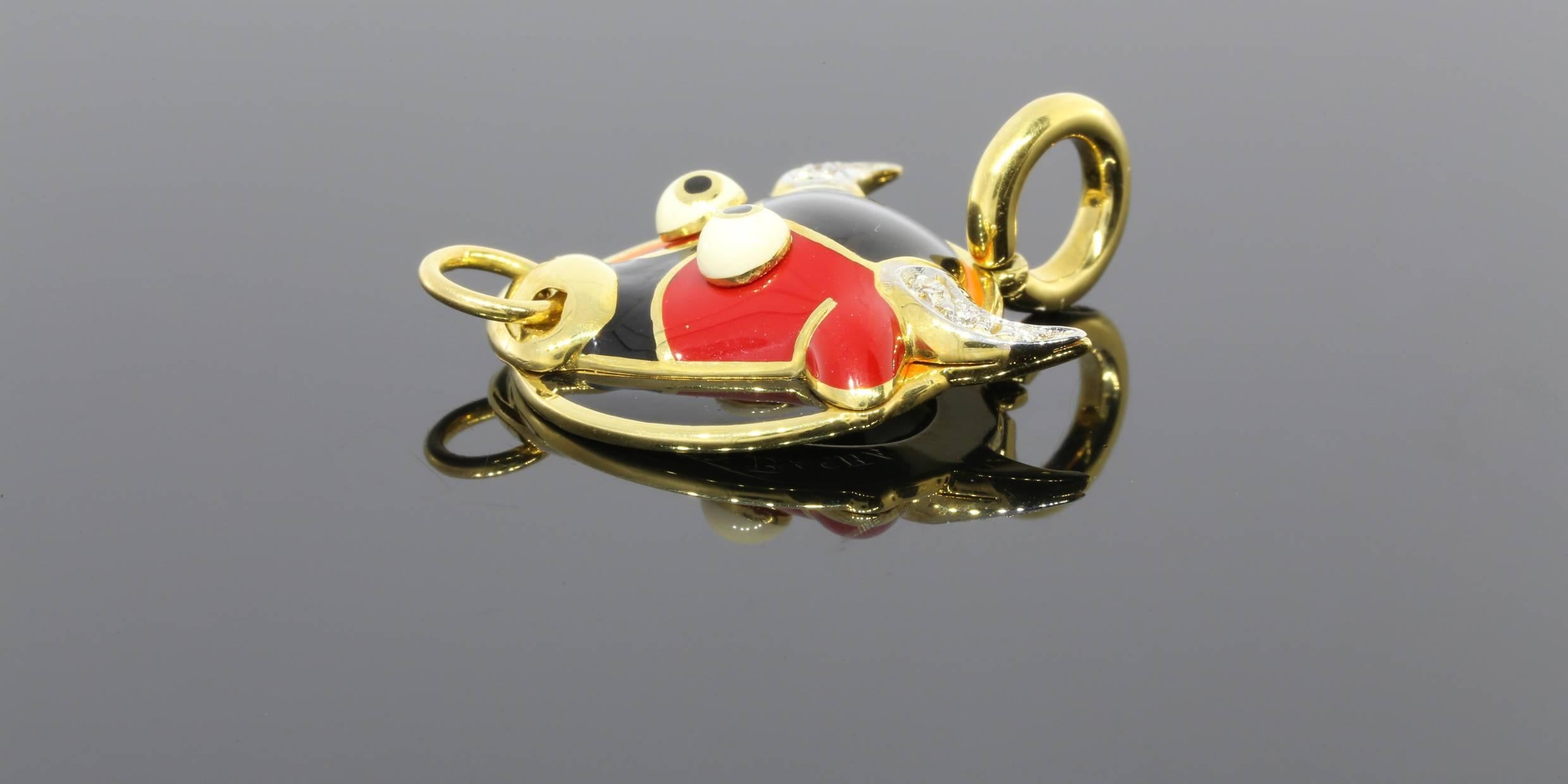 Women's or Men's Aaron Basha Diamond Gold Taurus Zodiac Bull Charm