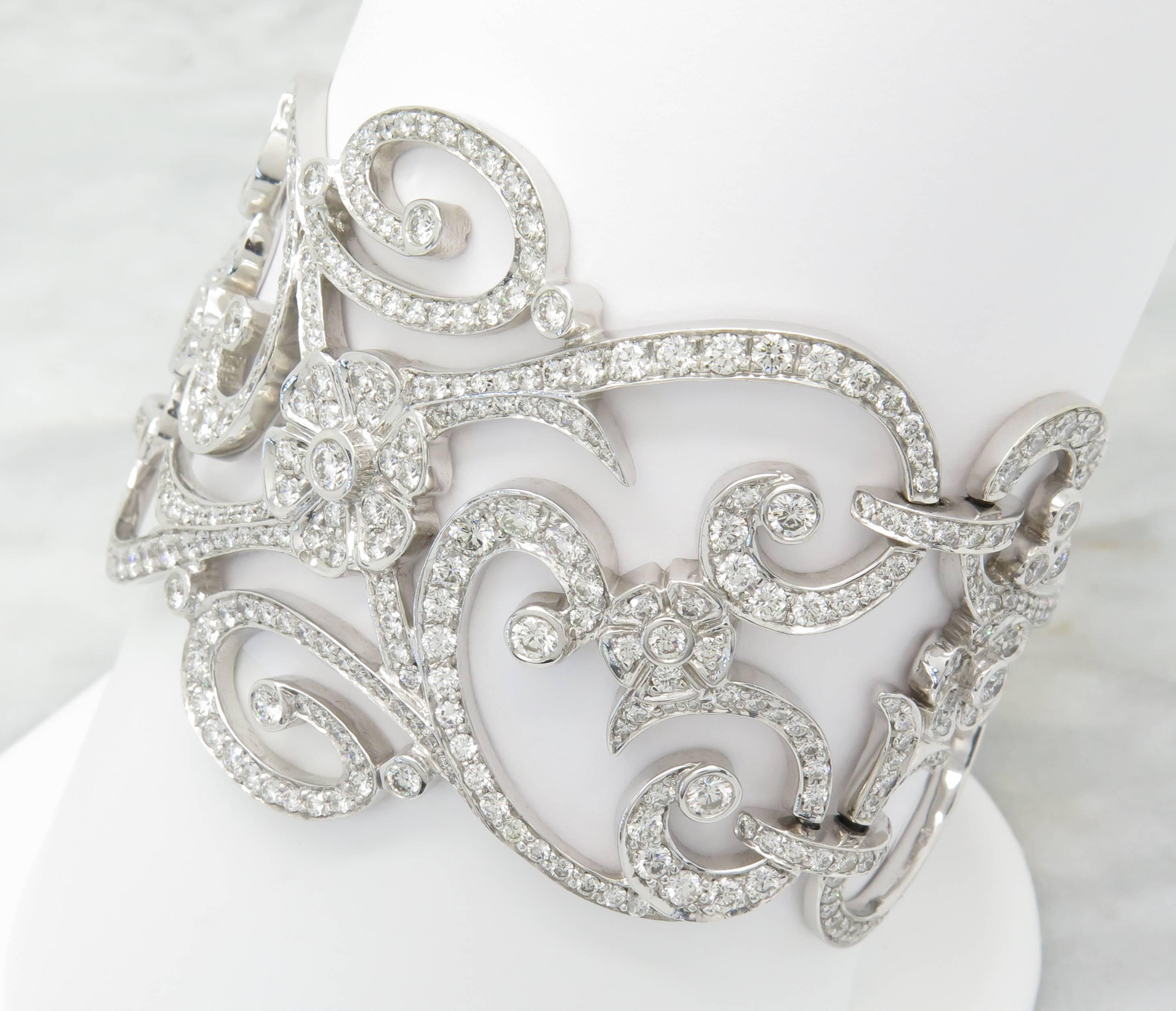 Rare Penny Preville Diamond Gold Floral Cuff Bracelet For Sale 3