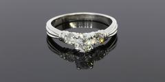 1.70  Carats Diamonds Gold Grooved Engagement Ring and Wedding Band Set