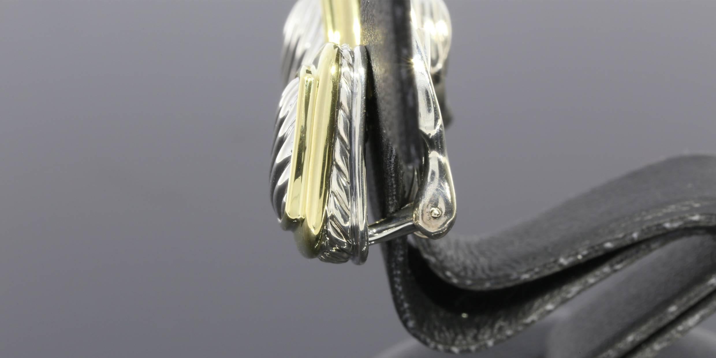 David Yurman Sterling Silver Gold Cable Classics Albion Clip-on Earrings In Excellent Condition In Columbia, MO