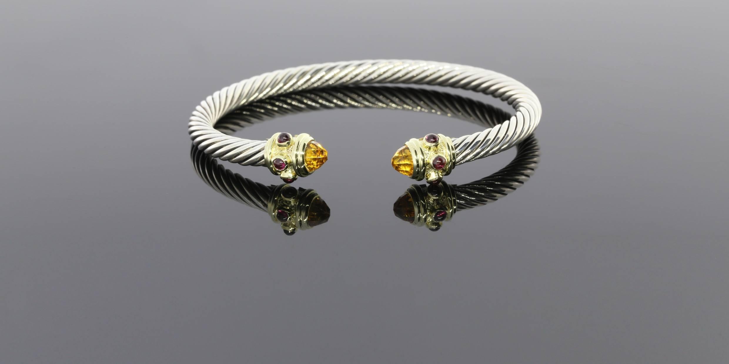 David Yurman's Renaissance Collection merges classical, sculptural forms with brilliant jewel tones for an iconic design & a signature motif. This beautiful Renaissance Collection bracelet is 5mm in width and has faceted citrine end caps that are