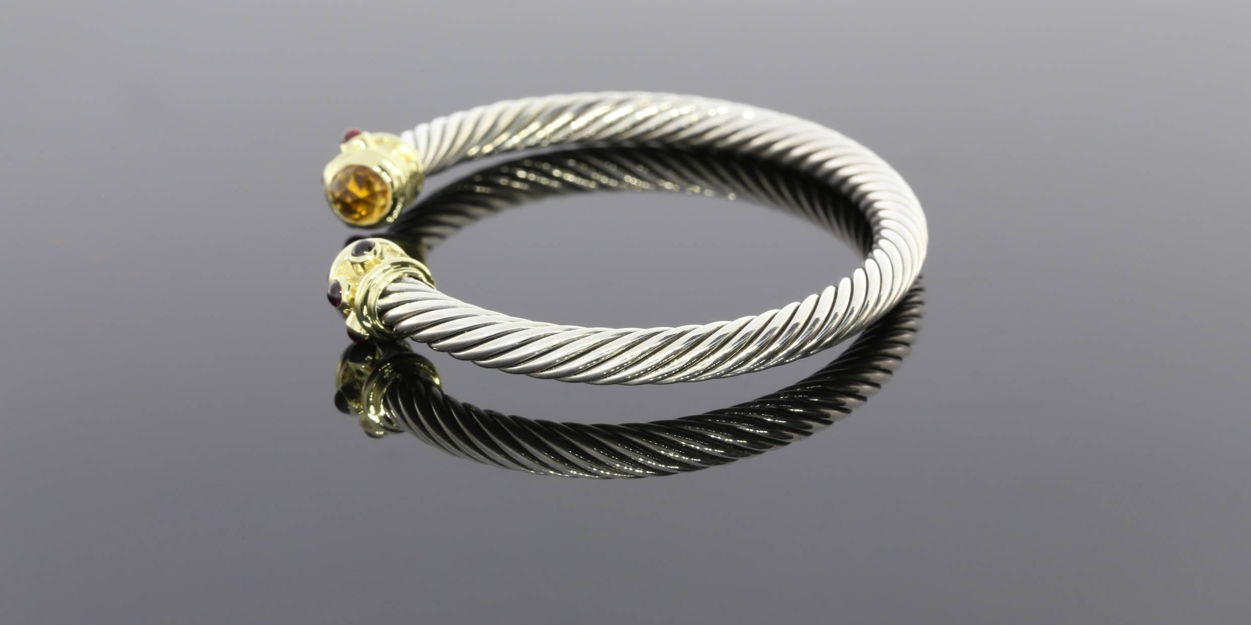 Women's David Yurman Citrine Garnet Two Color Gold Renaissance Cuff Bracelet