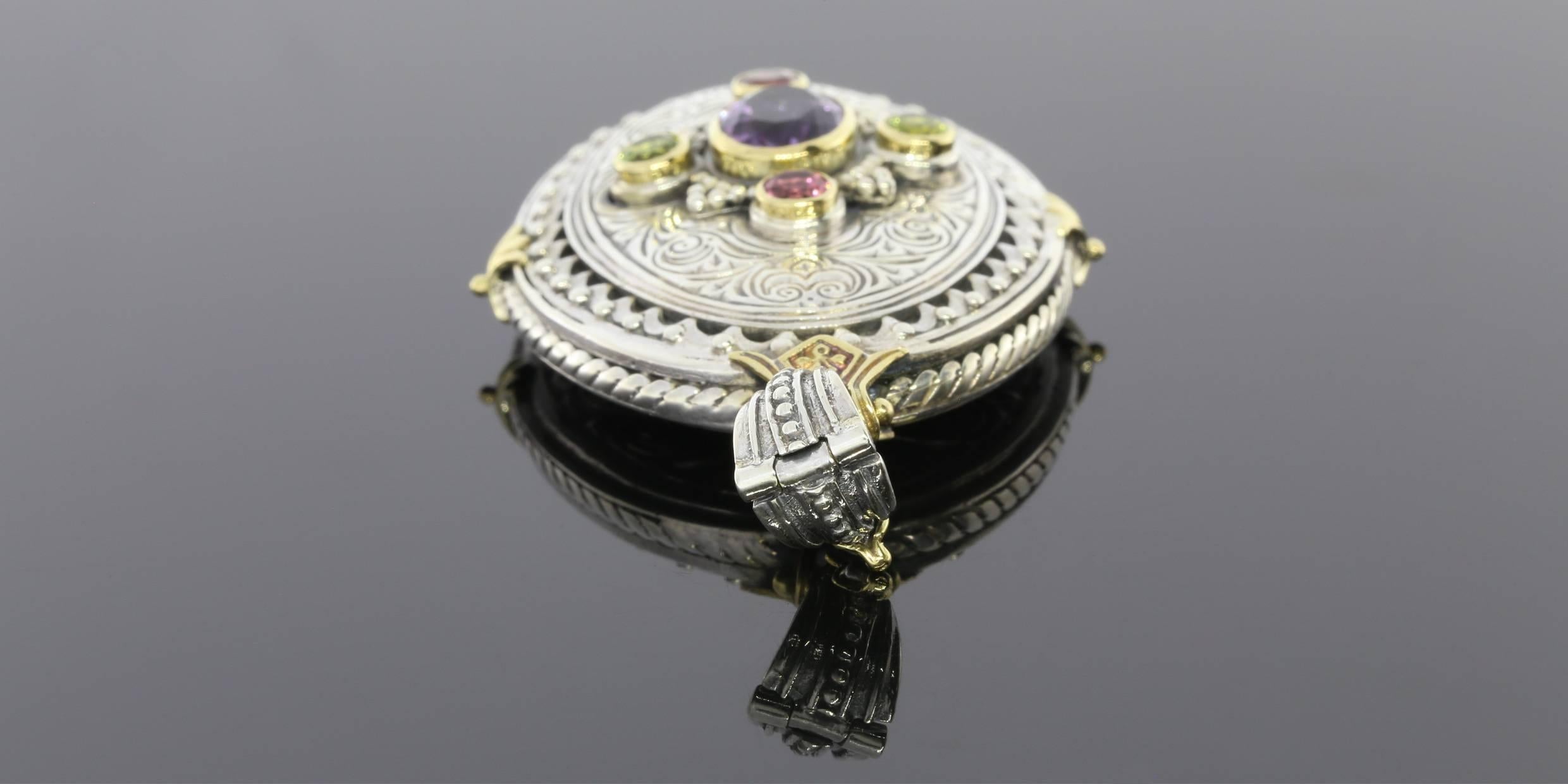Rare Konstantino Amethyst Tourmaline Peridot Oval Pendant Enhancer In Excellent Condition In Columbia, MO
