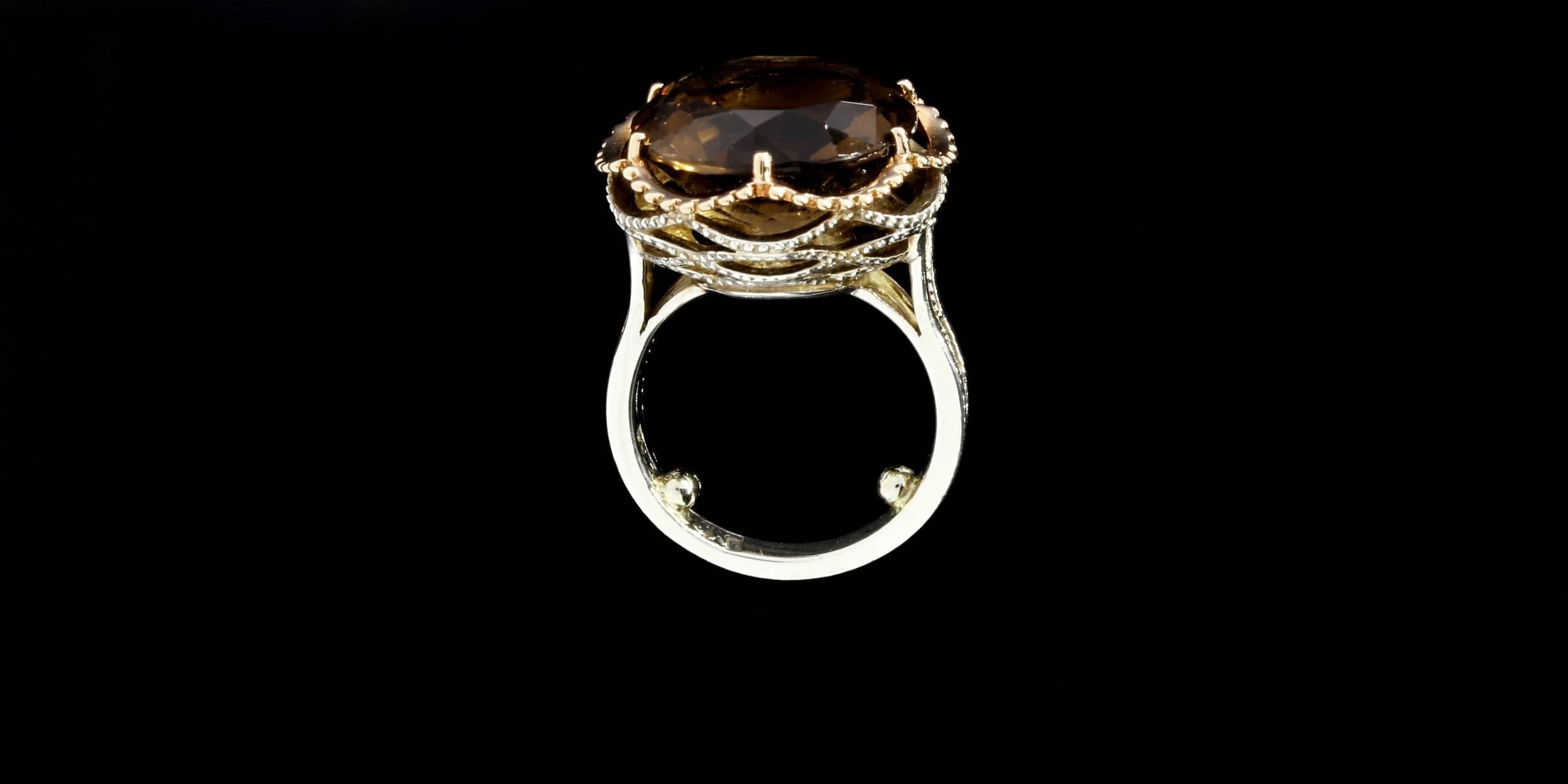 Tacori Smokey Quartz Color Medley Silver Gold Budding Crescent Ring 1