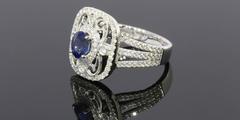 Simon G 1.55 Carats Blue Sapphires Diamond Gold Filigree Duchess Ring