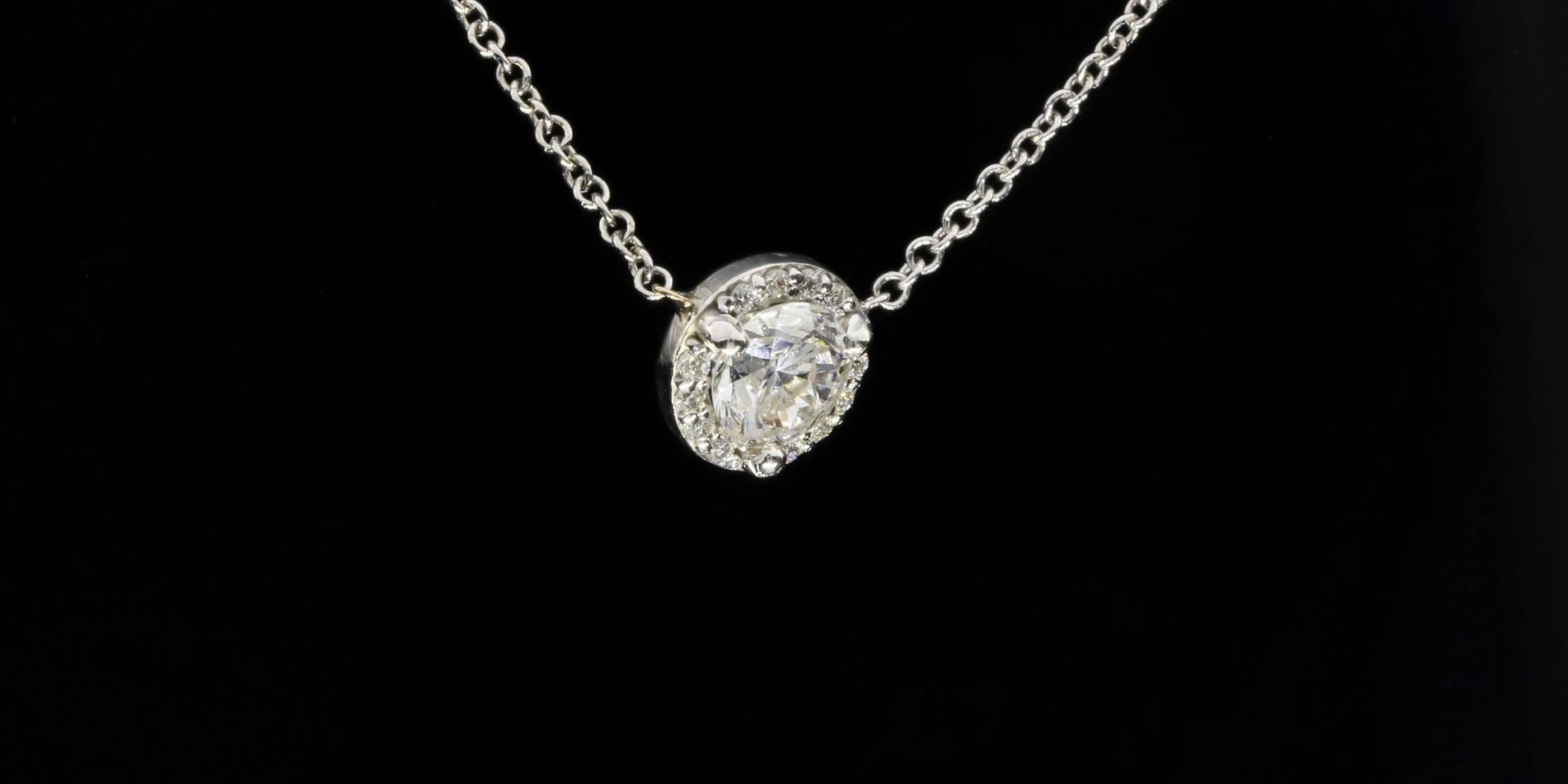 .35 Carat Round Diamond Gold Halo Necklace In New Condition In Columbia, MO
