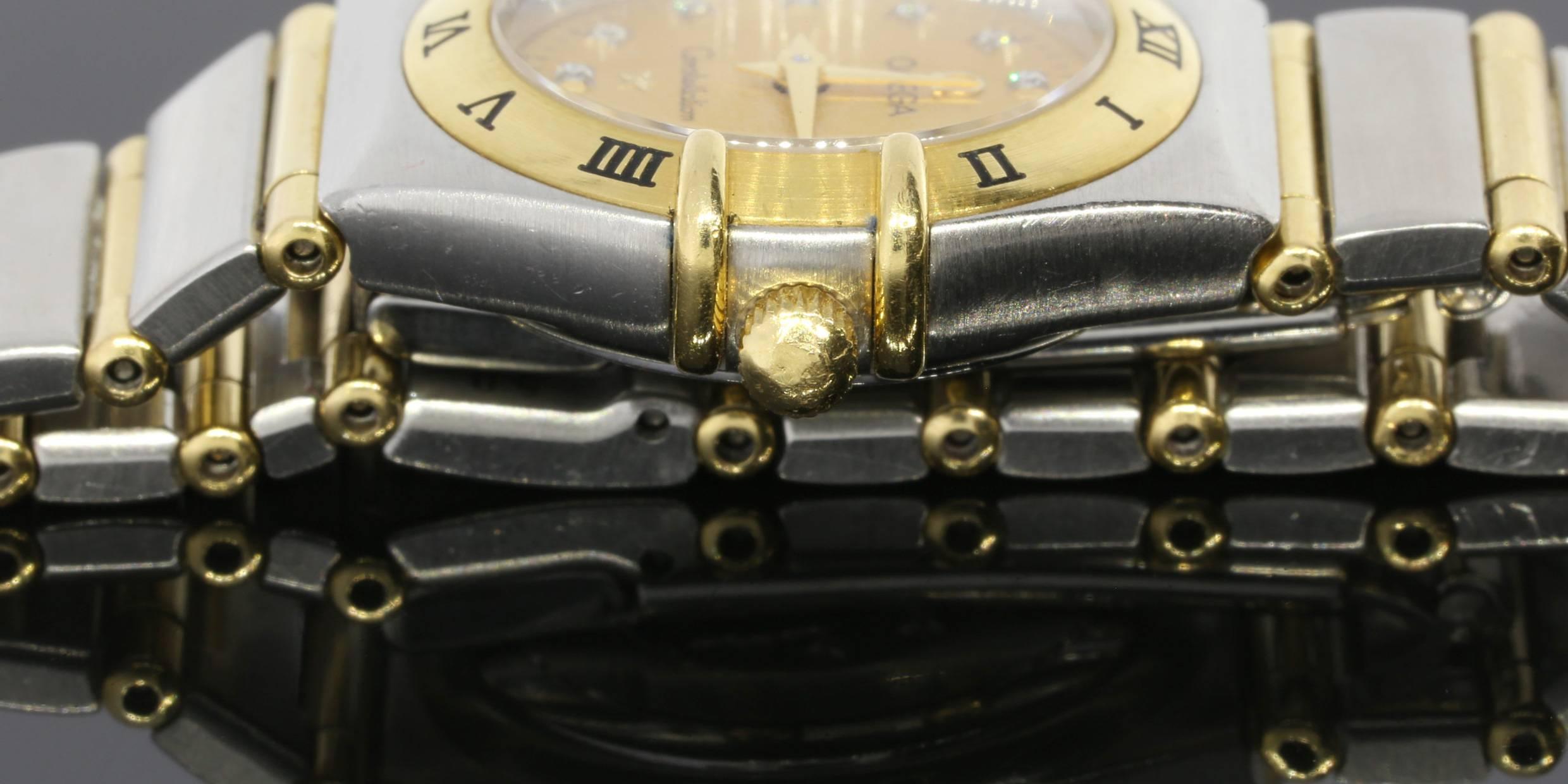 Women's Omega Lady's Yellow Gold Stainless Steel Diamond Constellation Quartz Wristwatch