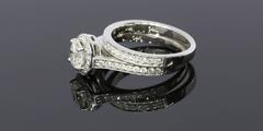 .73 Carat Round Diamond Gold Halo Engagement Ring and Wedding Band Set