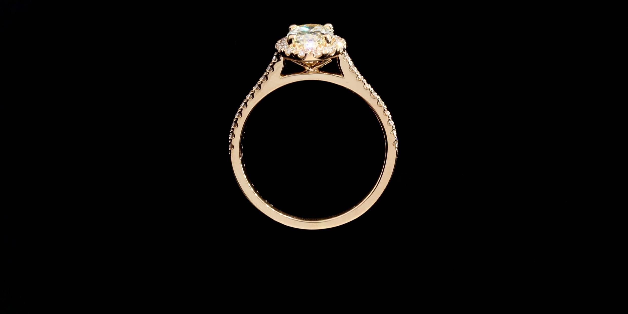 1.01 Carat Oval GIA Cert Diamond Gold Halo Engagement Ring 2