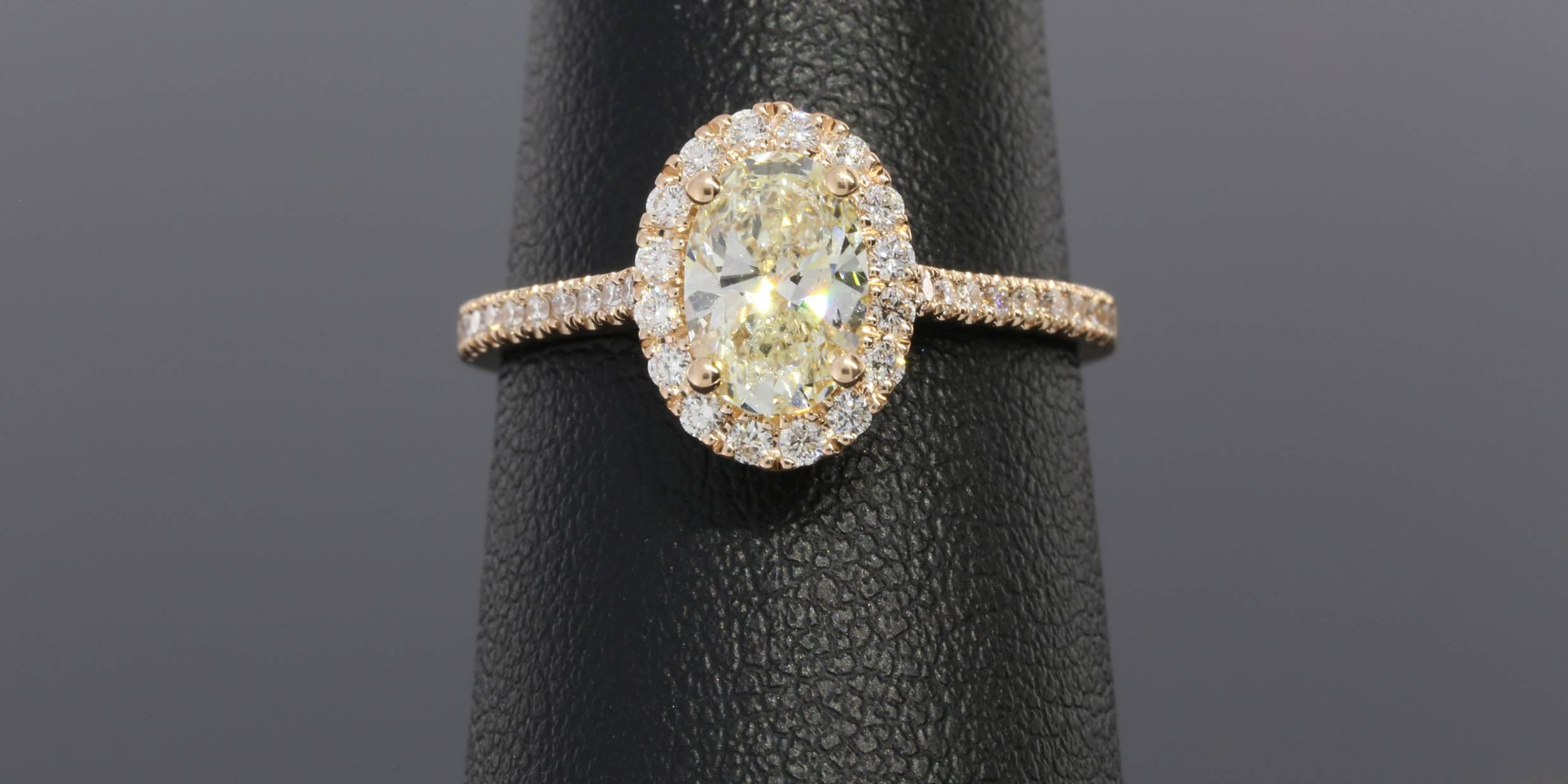 Women's 1.01 Carat Oval GIA Cert Diamond Gold Halo Engagement Ring