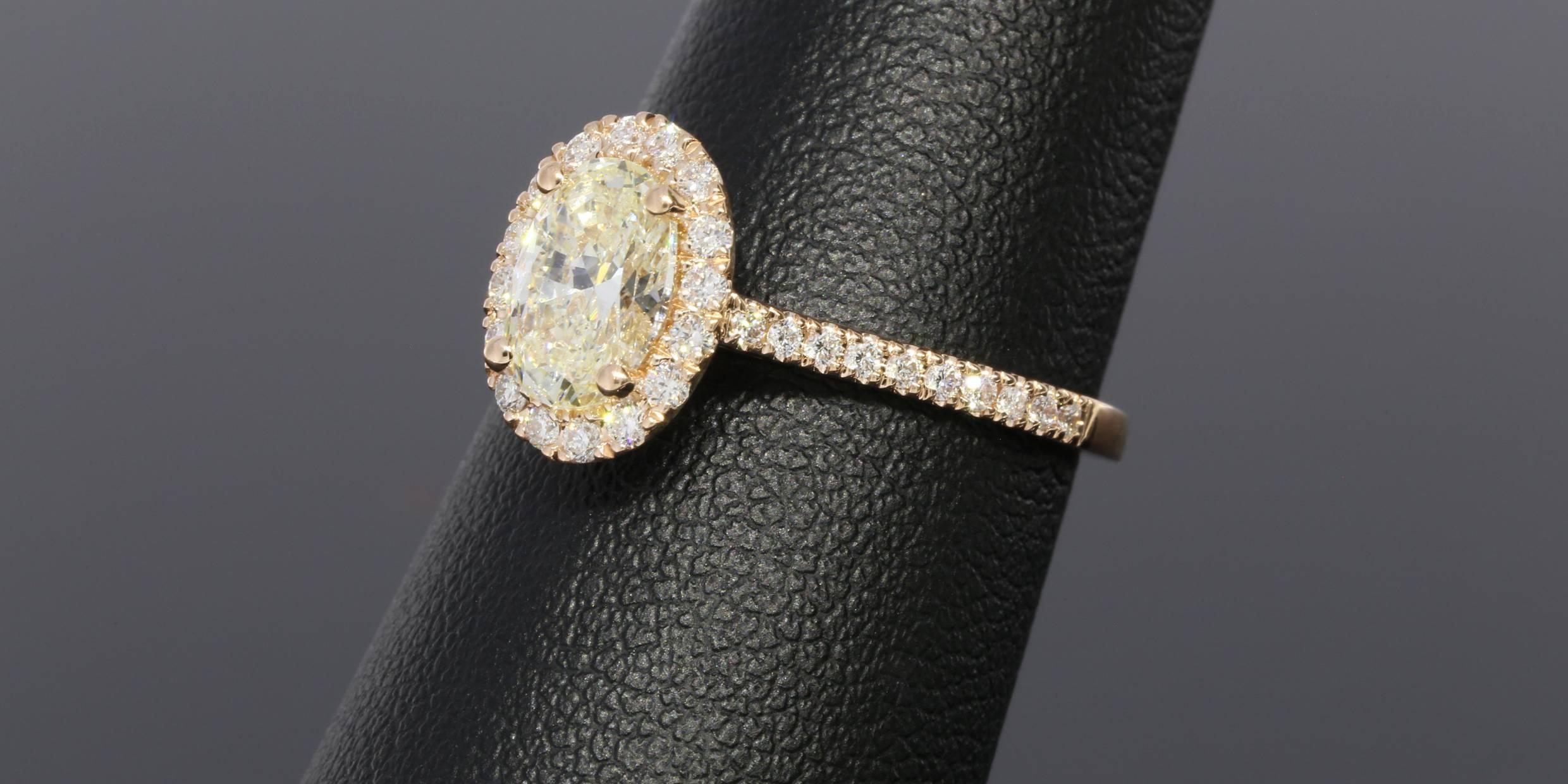 1.01 Carat Oval GIA Cert Diamond Gold Halo Engagement Ring 1