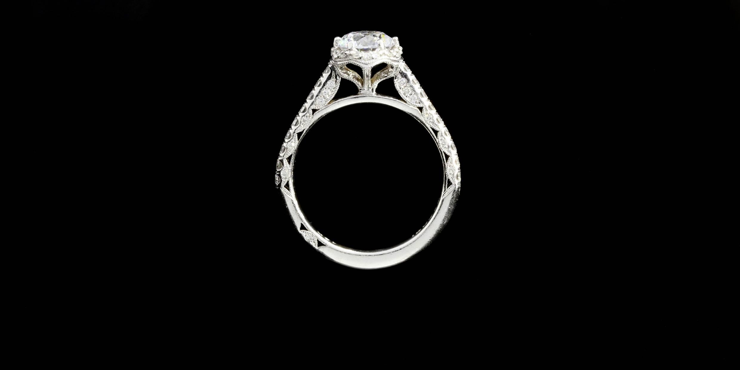 Women's Tacori .49 Carats Diamonds Gold Halo Petite Crescent Engagement Ring