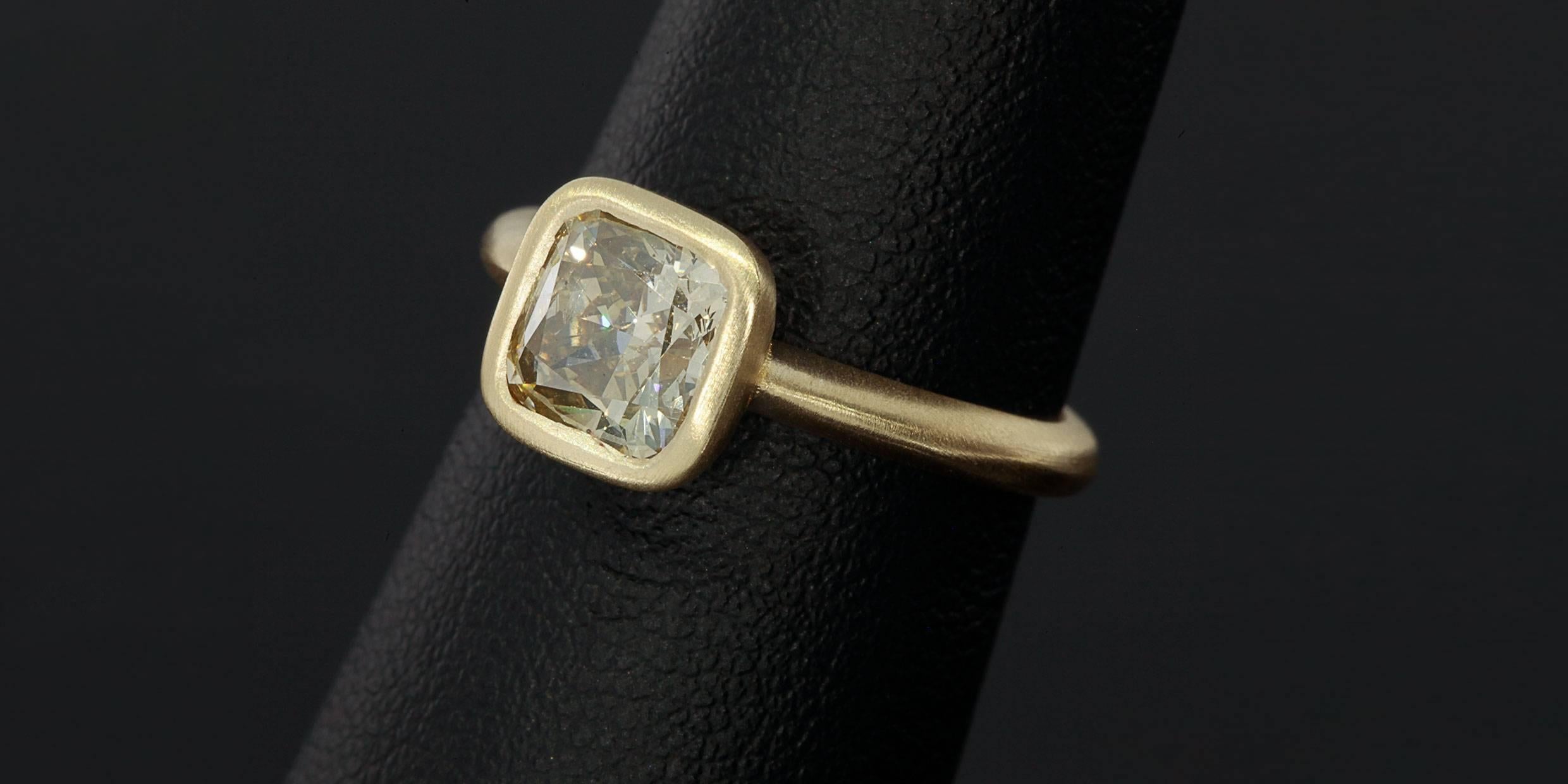 1.72 Carat GIA Cert Cushion Yellow Diamond Solitaire Engagement Ring 2