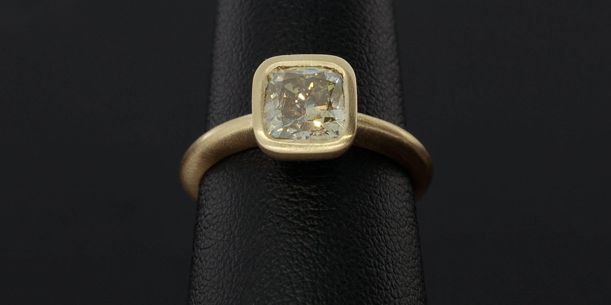 1.72 Carat GIA Cert Cushion Yellow Diamond Solitaire Engagement Ring 1