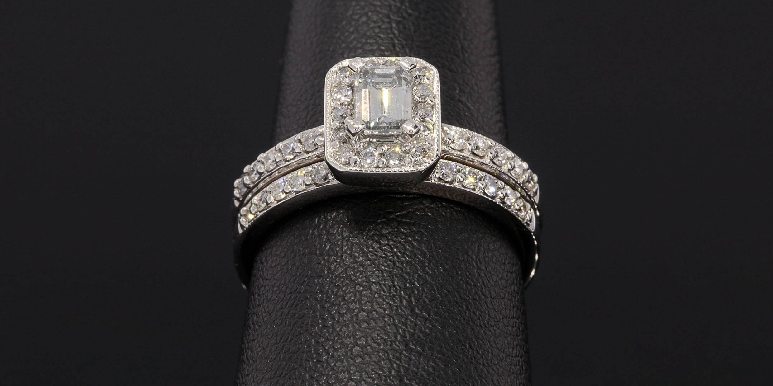 .87 Carats Diamonds Halo Engagement Ring and Wedding Band Set 1