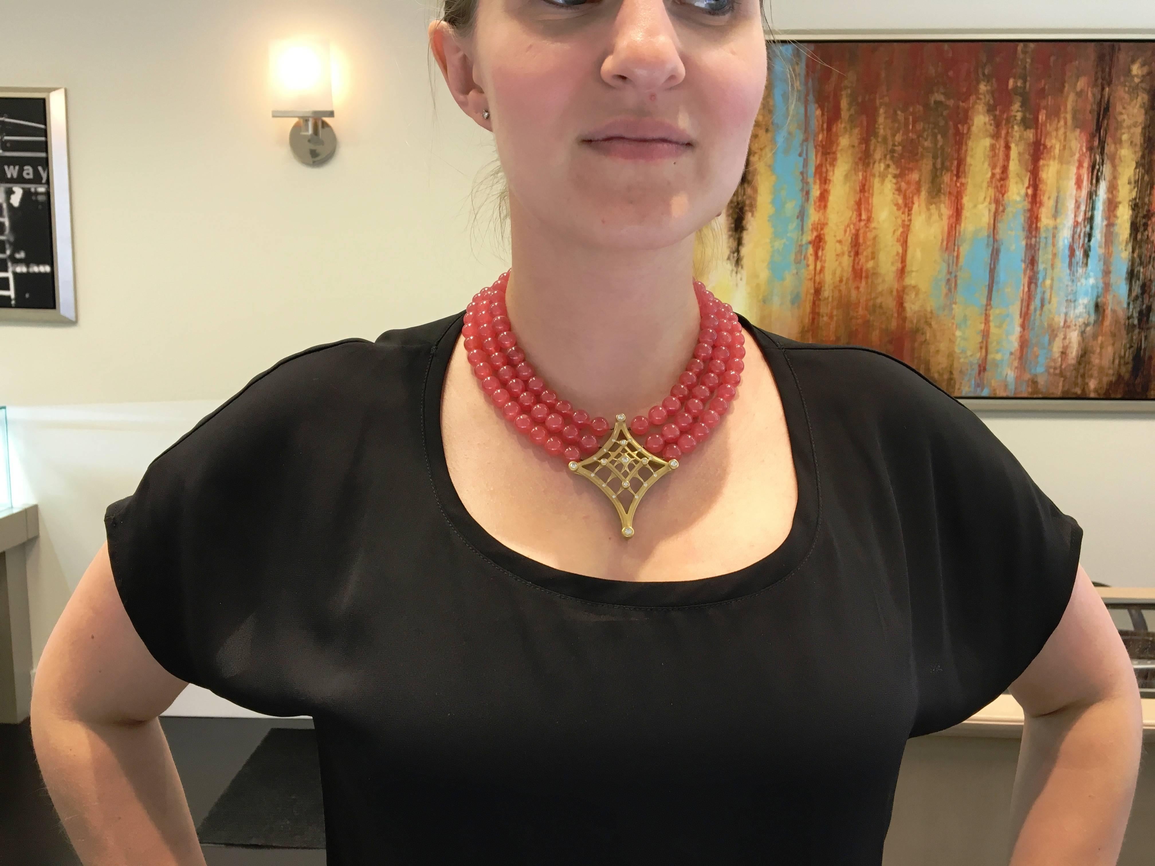 Women's Elizabeth Rand Rare Stunning Rhodocrosite Diamond Gold Necklace