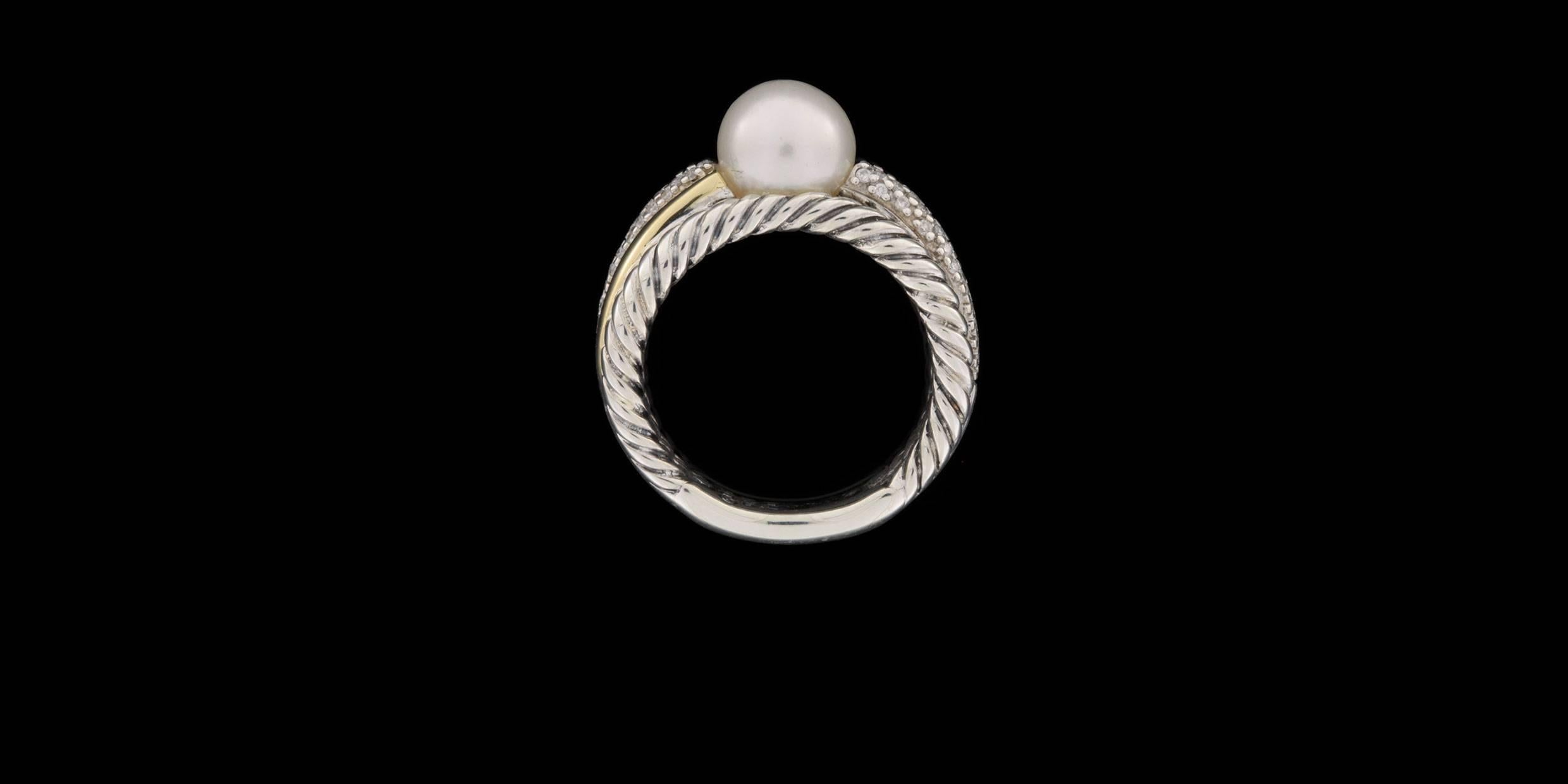 Women's David Yurman Pearl Diamond Silver Gold Crossover Multi-Row Ring