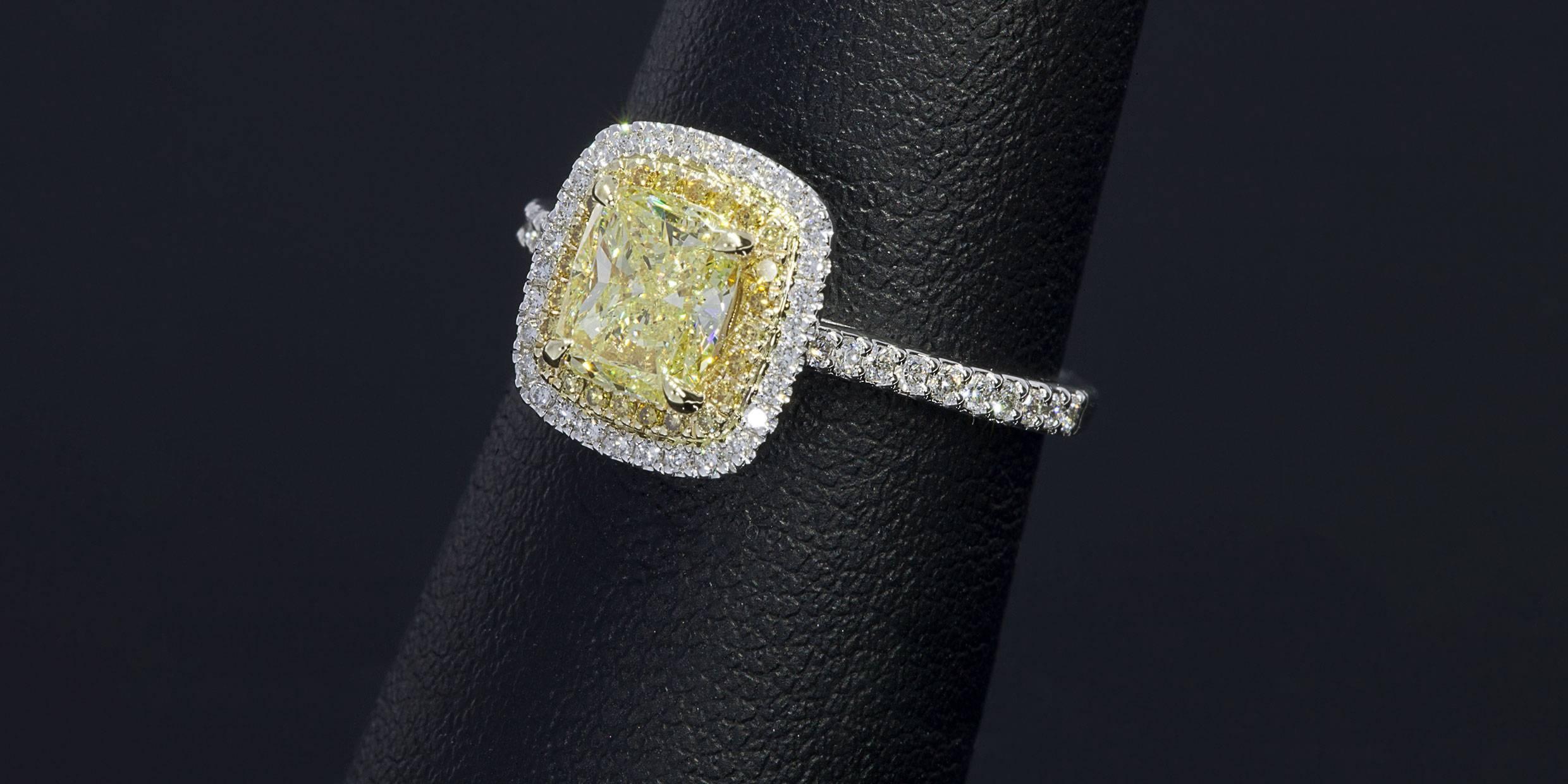 Custom 1.32 Carat GIA Cert Cushion Canary Diamond Halo Engagement Ring 2