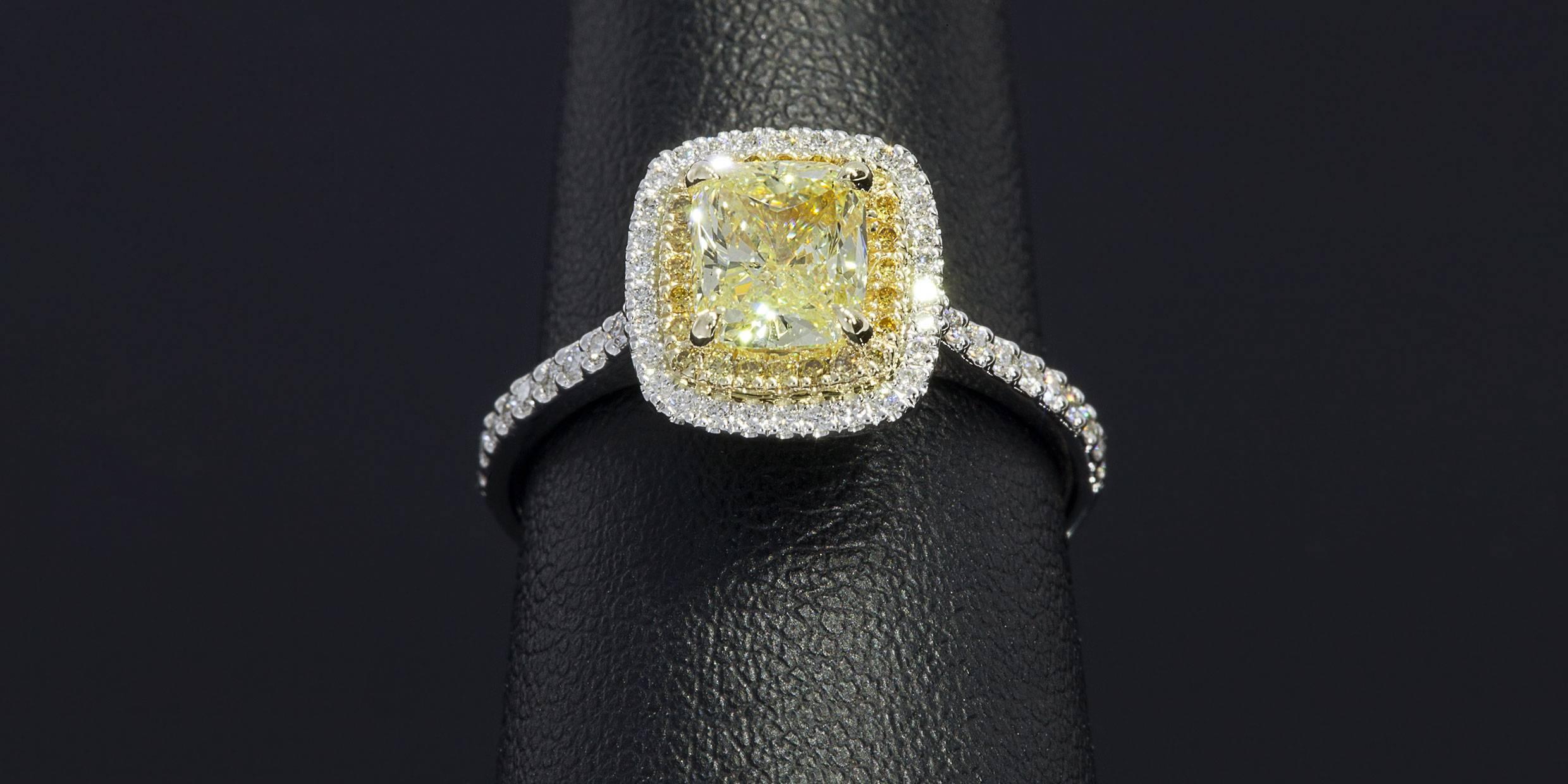 Custom 1.32 Carat GIA Cert Cushion Canary Diamond Halo Engagement Ring 3
