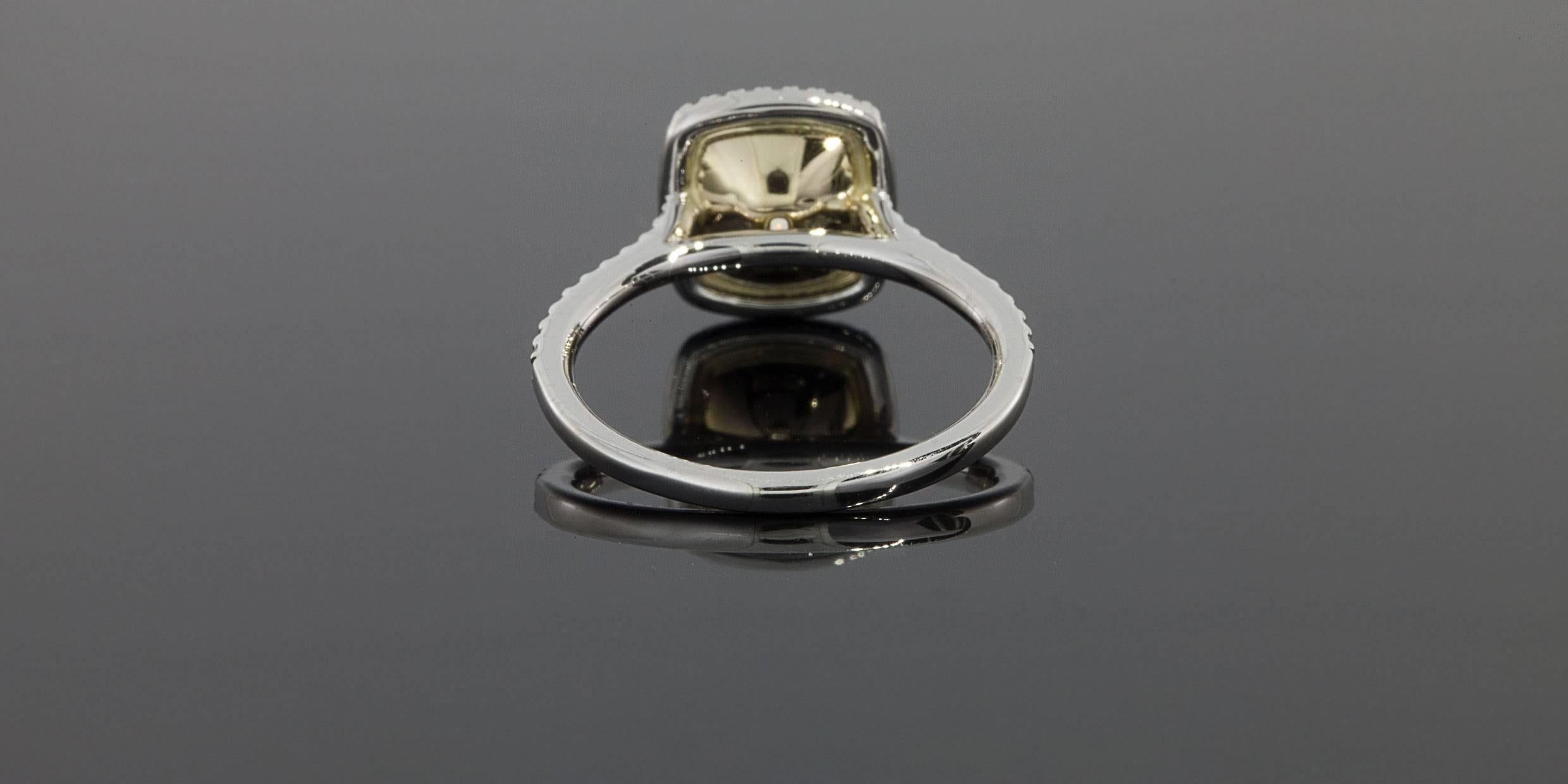 Women's Custom 1.32 Carat GIA Cert Cushion Canary Diamond Halo Engagement Ring