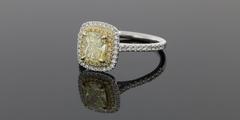 Custom 1.32 Carat GIA Cert Cushion Canary Diamond Halo Engagement Ring