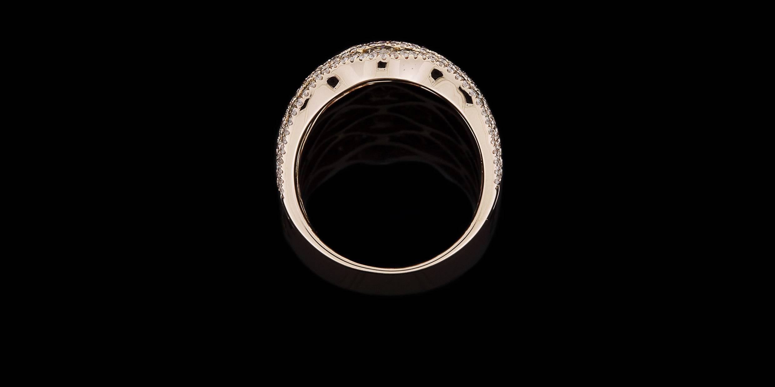 Women's 3.07 Carats Champagne and White Diamonds Gold 6 Row Band Ring